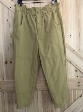 Madewell Ripstop Paper Bag Waist Wide Leg Khaki Beige Pants High Rise Leg Sz L